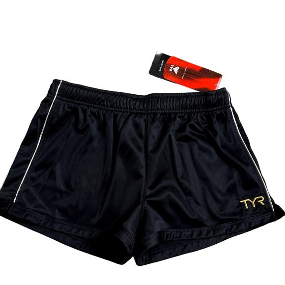 Tyr Womens Warm Up Shorts WAFT2A - Black Gold Polyester - Size Medium - $30 - Picture 1 of 9
